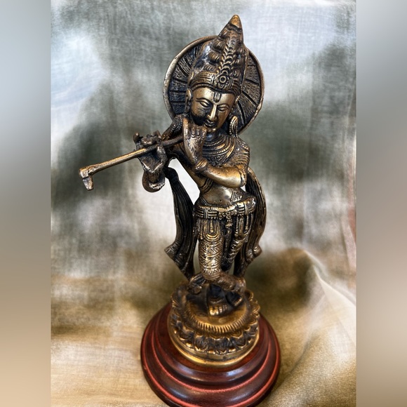 Vintage Brass Krishna Statue